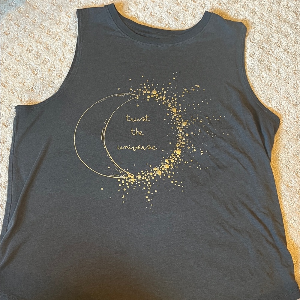 spiritual gangster trust  the universe grey  Tank Top with Gold Moon Design